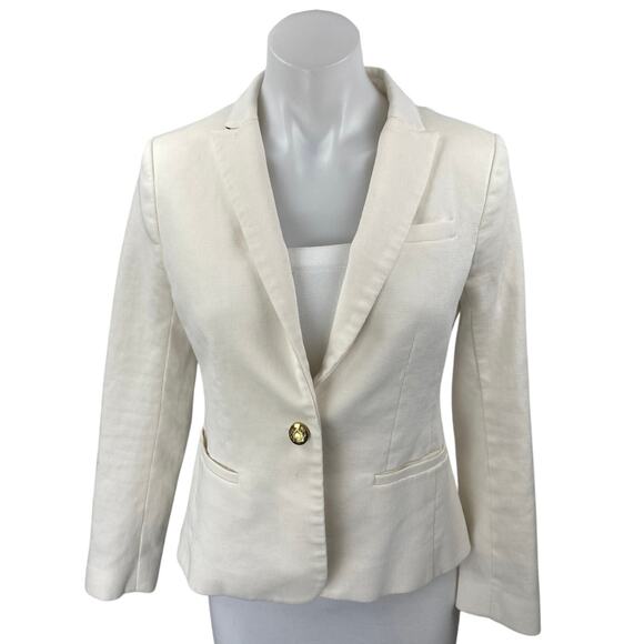 Banana Republic Women's White Twill Long Sleeve One Button Blazer Coat Jacket 4 - Picture 1 of 4